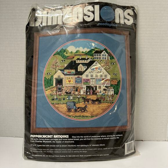 Vintage Dimensions Needlepoint Kit 2421"Peppercricket Antiques" Charles Wysocki - Picture 1 of 9